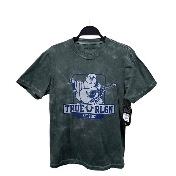 True Religion Mens Size S Buddha Logo Graphic Tee Balsam Green Tie‎ Dye T-Shirt - Picture 1 of 8